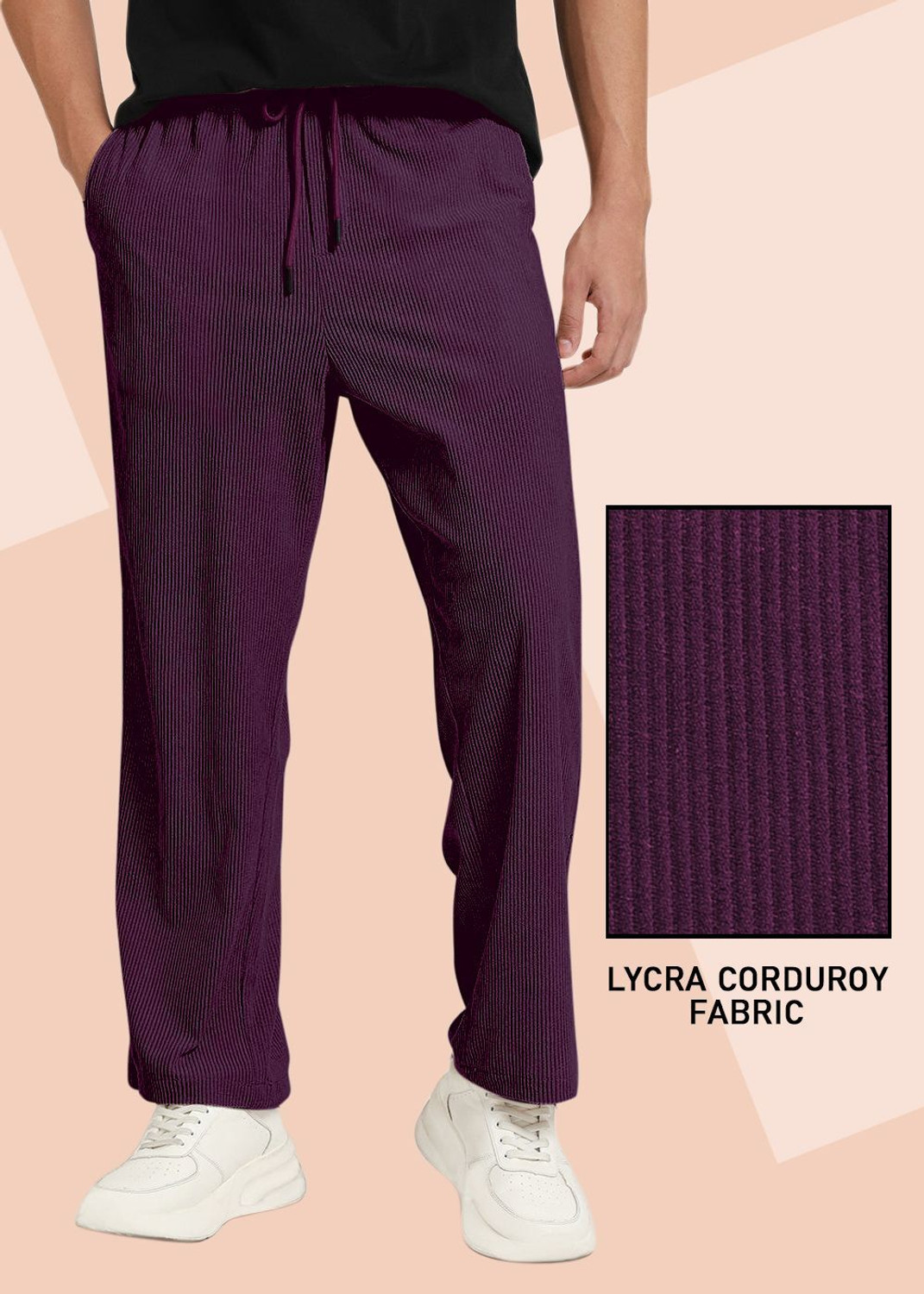 Image of COMBRAIDED Men Loose Fit Green Corduroy Trousers