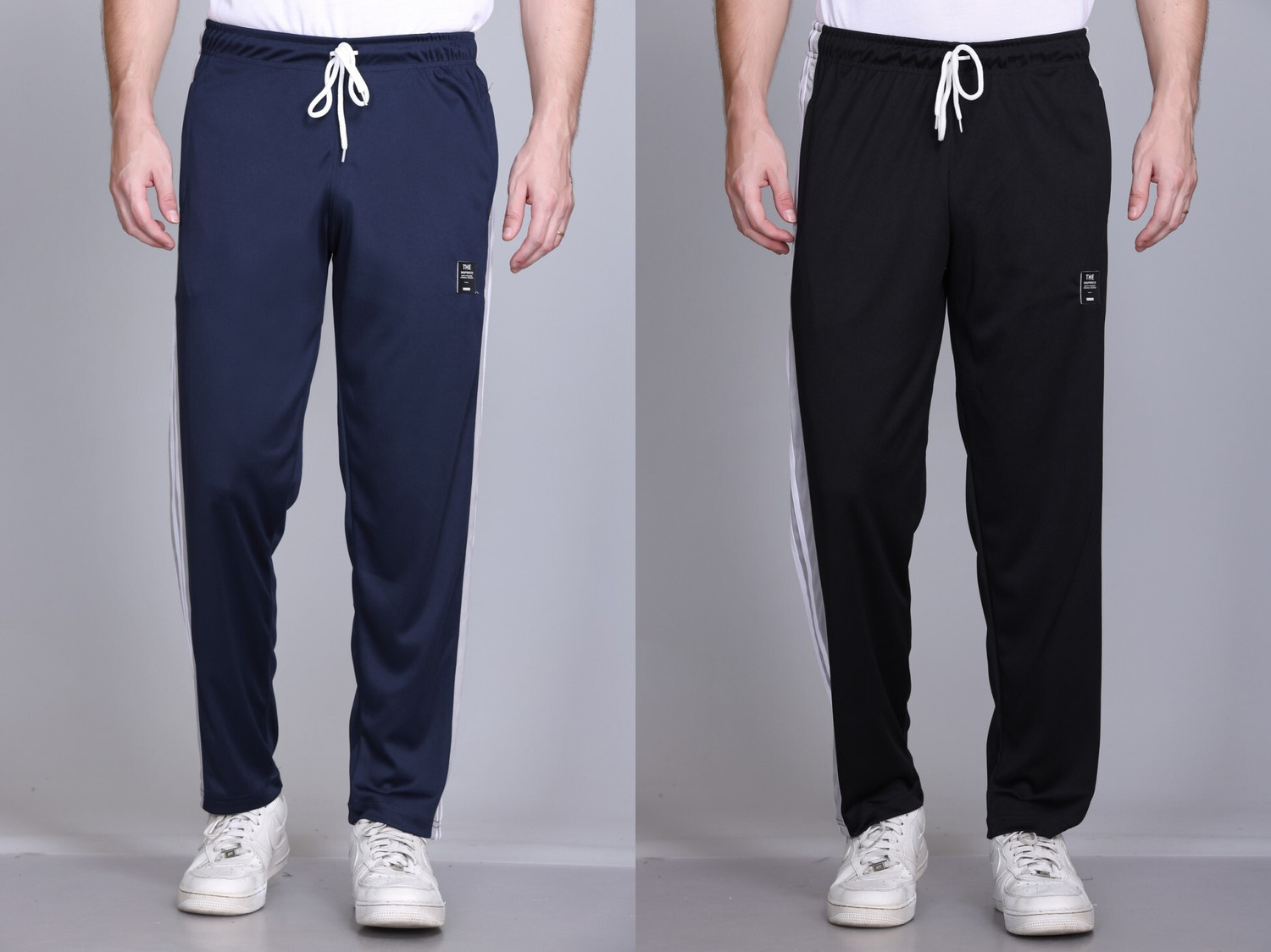 Image of HVBK Pack of 2 Men Solid Black, Blue Track Pants