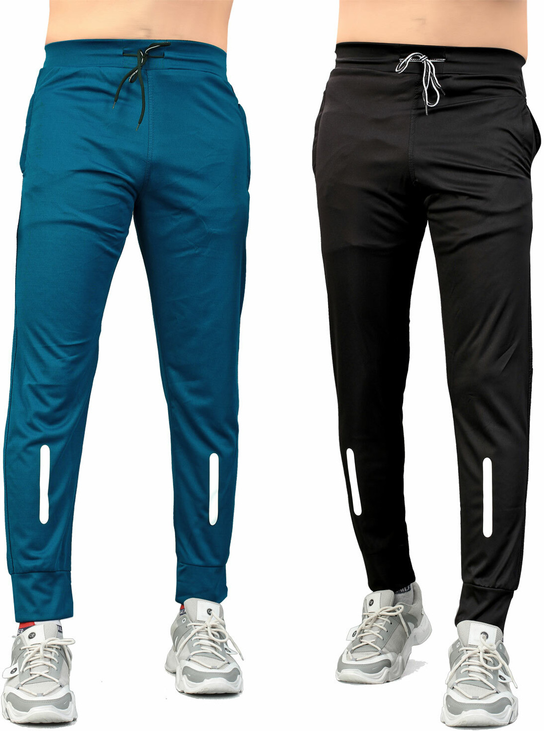 Image of Fruzis Fashion Pack of 2 Men Striped Black, Blue Track Pants