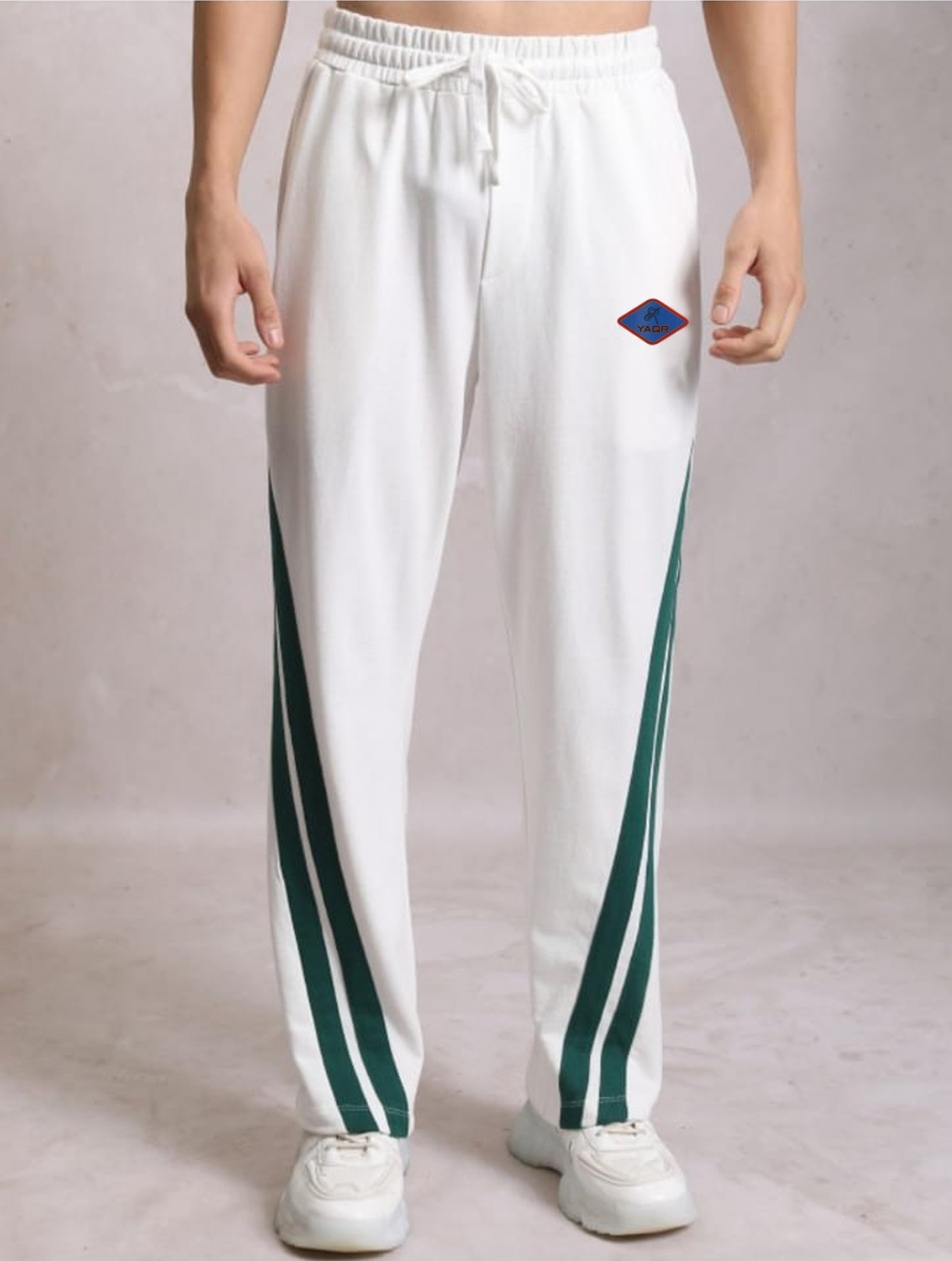 Image of Yaqr Men Striped White Track Pants