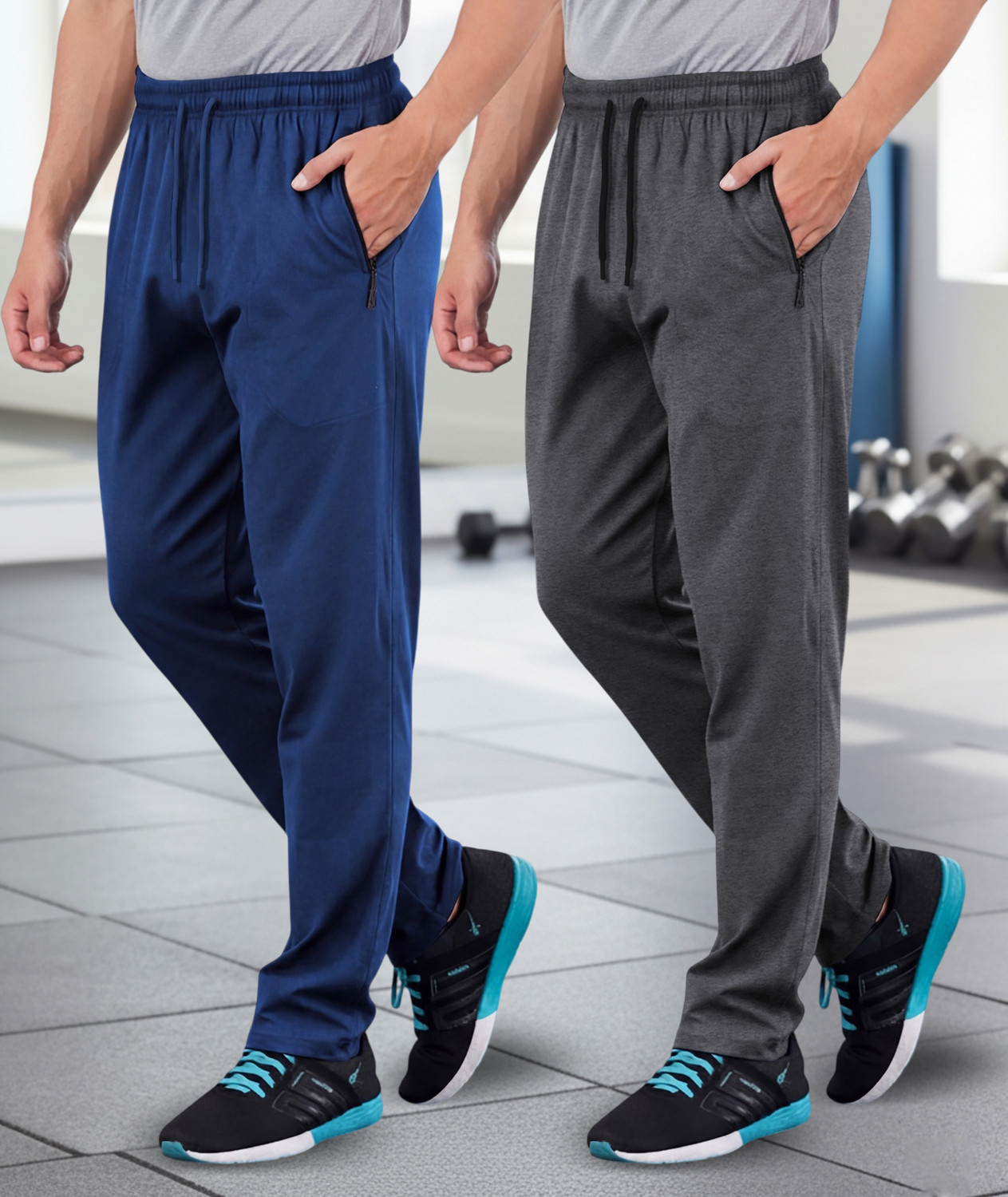 Image of FEEL TRACK Men Solid Black Track Pants
