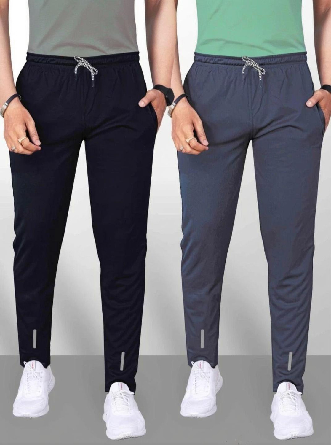 Image of Fruzis Fashion Pack of 2 Men Striped Black, Blue Track Pants