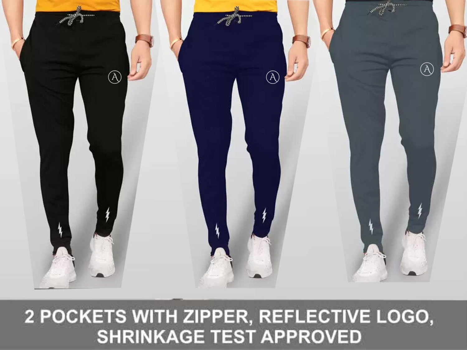 Image of FOXTER Pack of 3 Men Printed Black, Blue, Grey Track Pants
