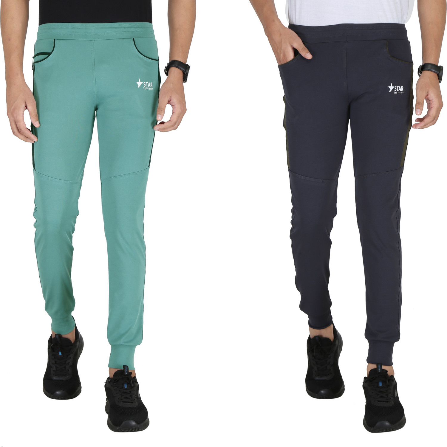 Image of STAR THE VISION Pack of 2 Men Printed Light Green, Grey Track Pants
