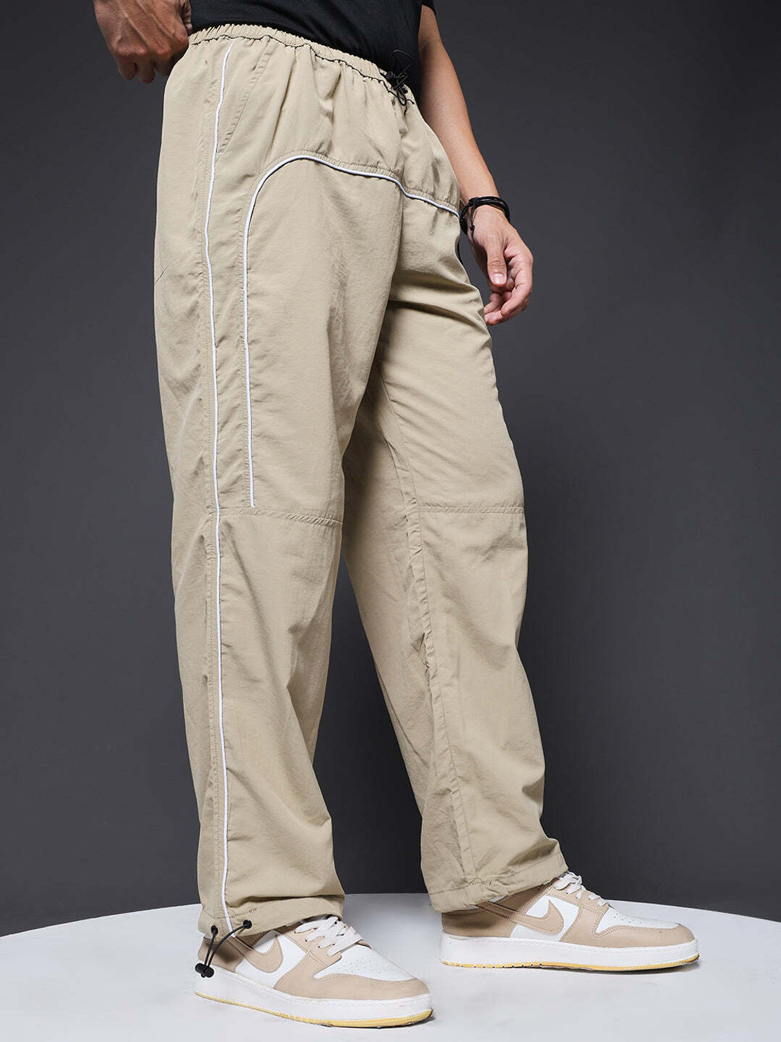 Image of Pronk Men & Women Striped Beige Track Pants