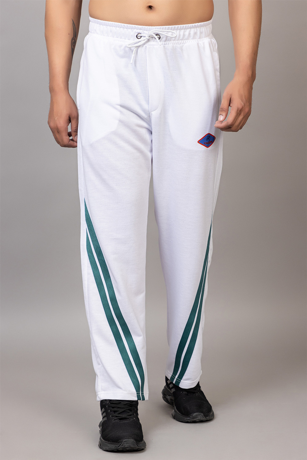 Image of Yaqr Men Striped White Track Pants