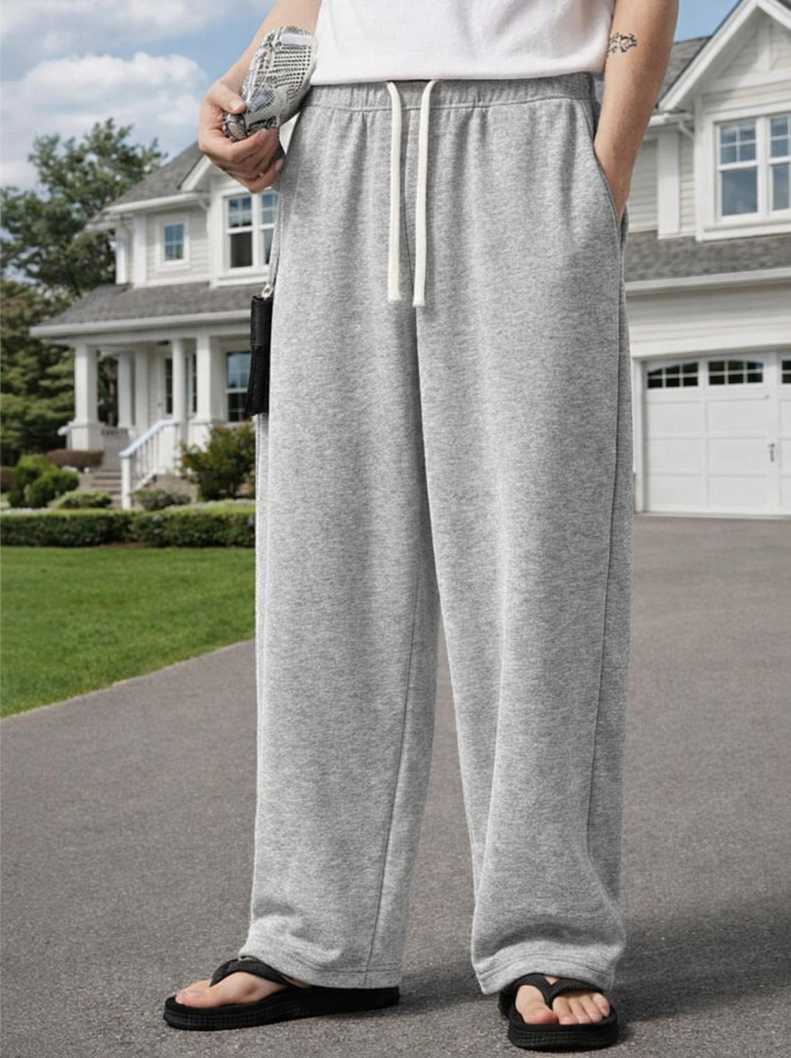 vownz Men Solid Grey Track Pants - Image 1