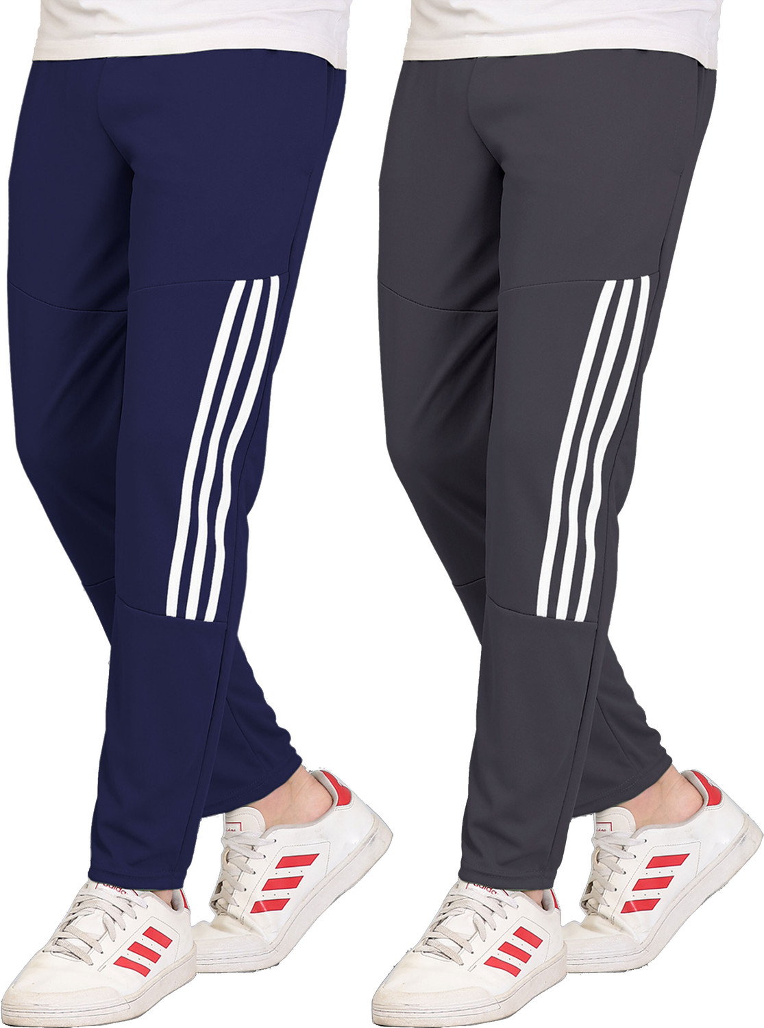 Image of Suzaro Pack of 2 Men Striped Blue, Grey Track Pants
