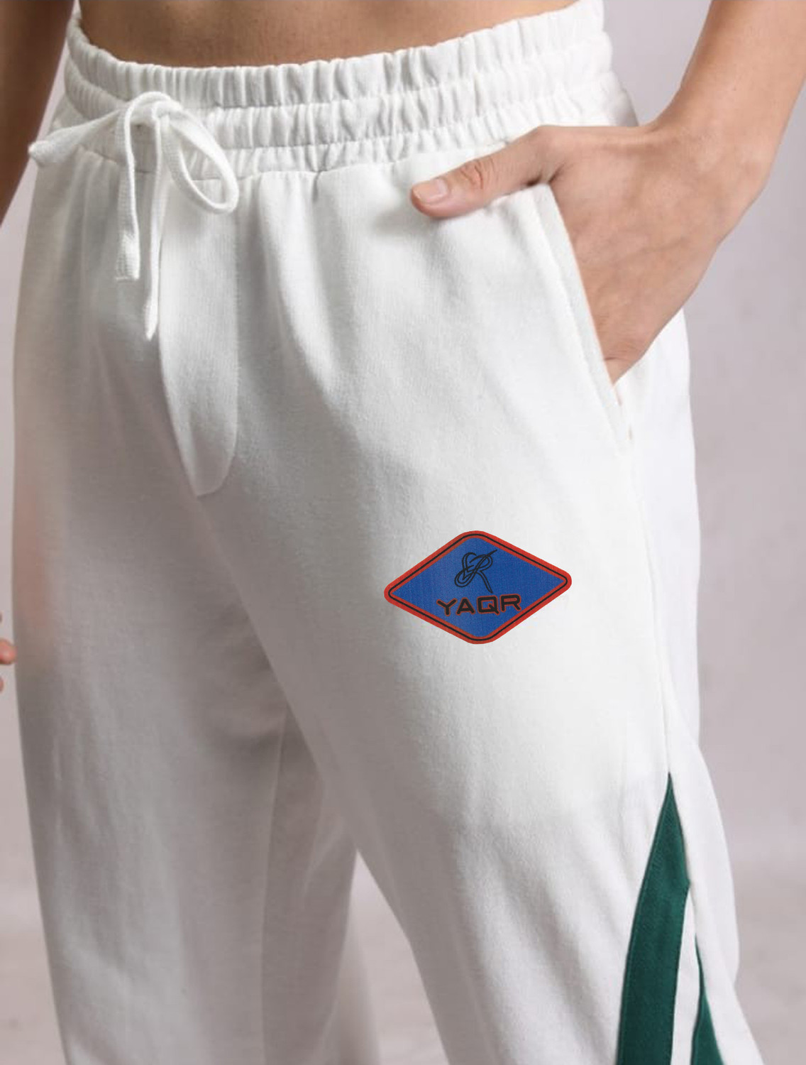 Image of Yaqr Men Striped White Track Pants