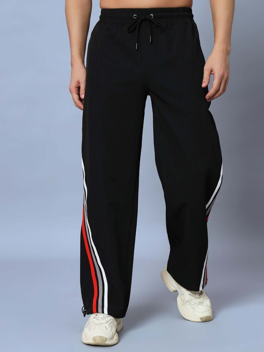 WEARDUDS Men Striped Black Track Pants - Image 1