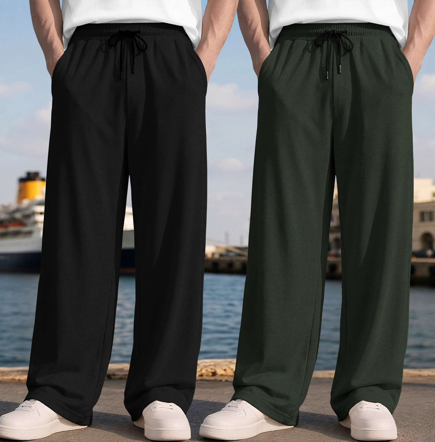 Image of Wanchha Fashion Men Solid, Striped Black, Grey Track Pants