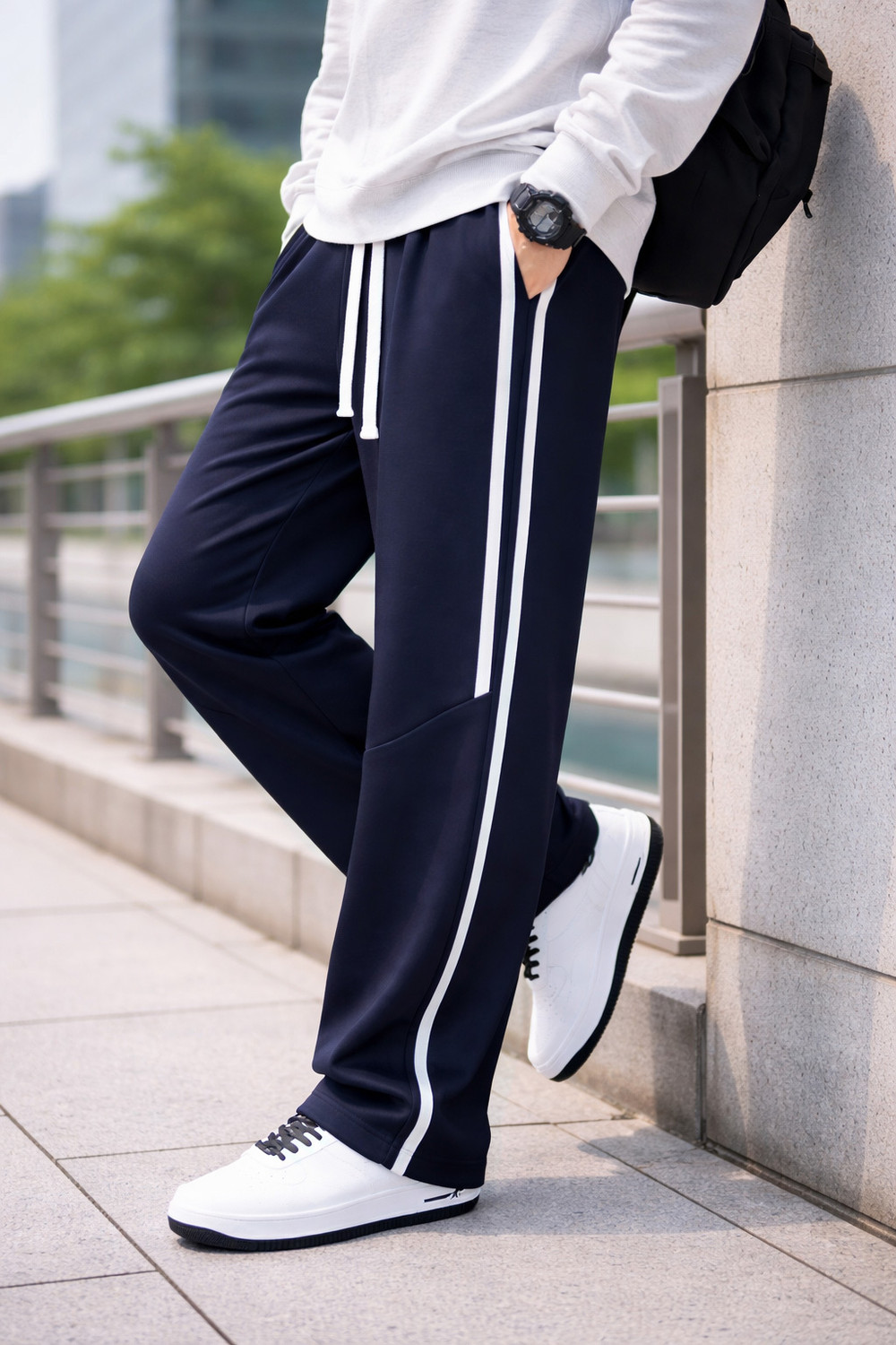 Image of Rathai Men Striped Dark Blue Track Pants