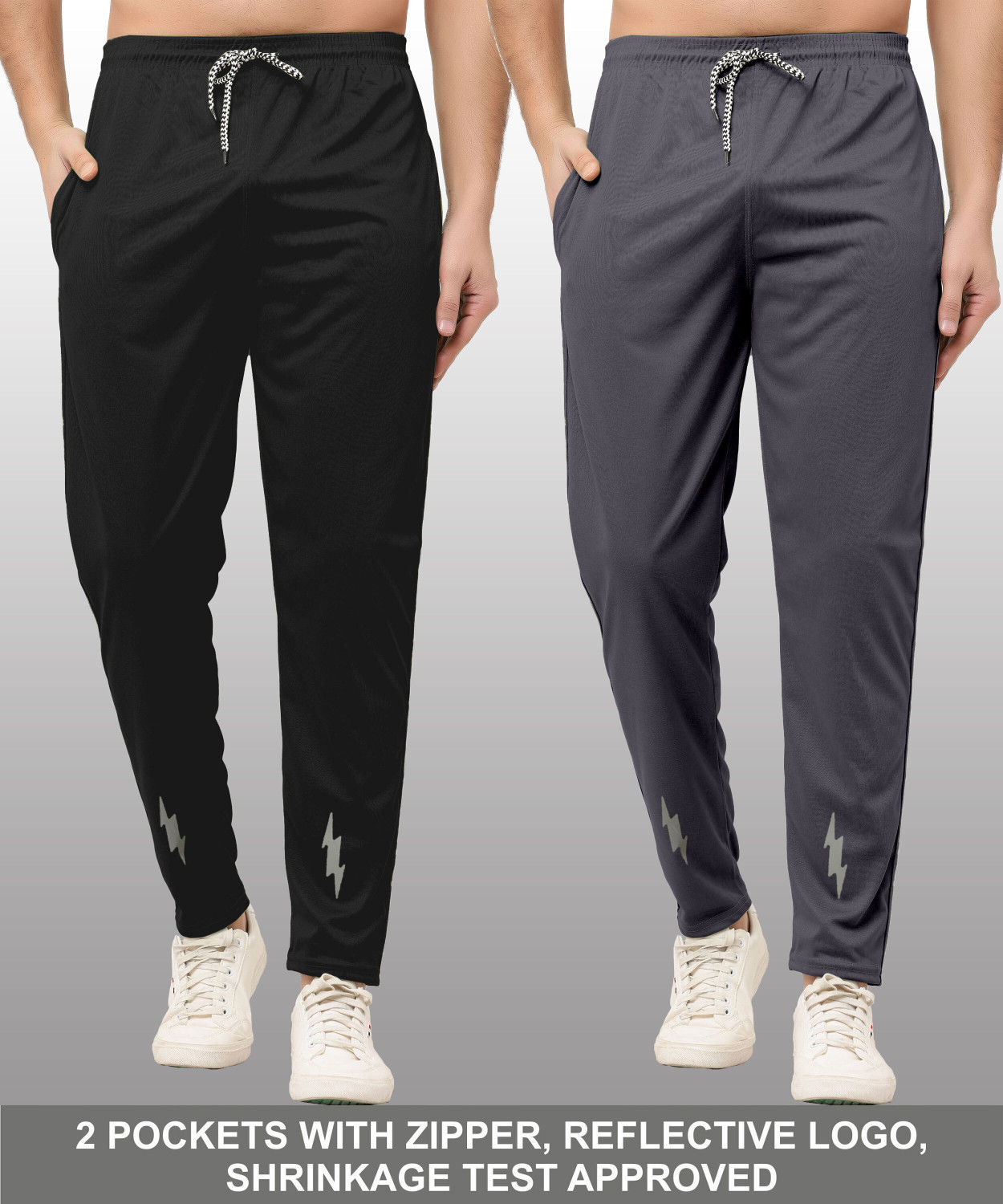 Image of FOXTER Pack of 3 Men Printed Black, Blue, Grey Track Pants