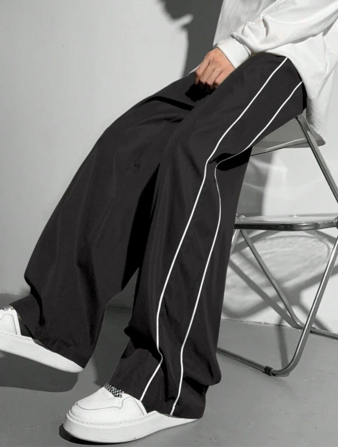 Men Striped Black Track Pants by ColorMeGorgeous - Image 1