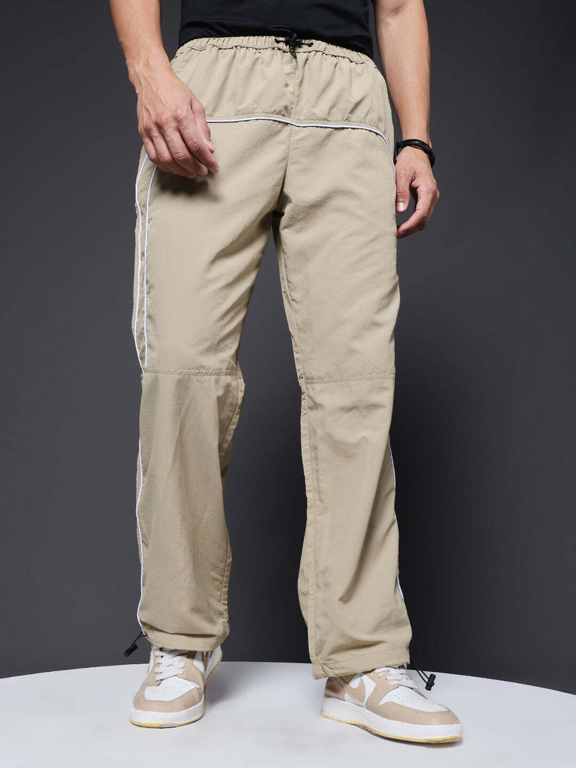 Image of Pronk Men & Women Striped Beige Track Pants
