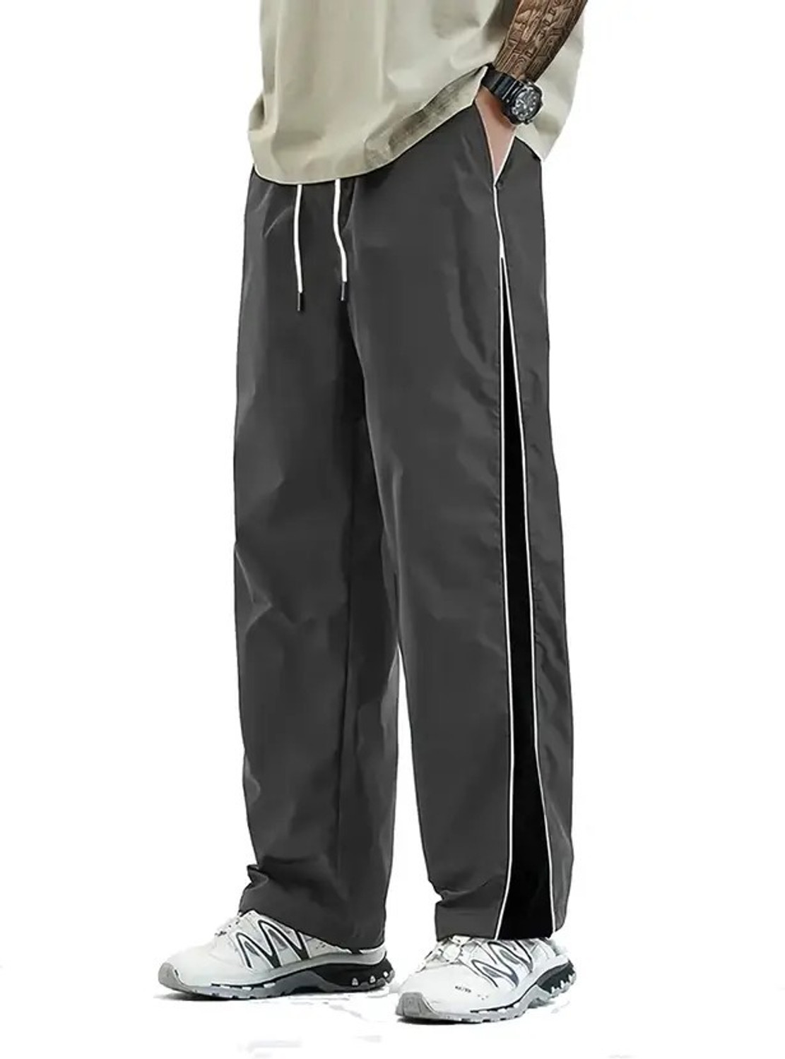 Image of NetClick Men Striped Grey Track Pants