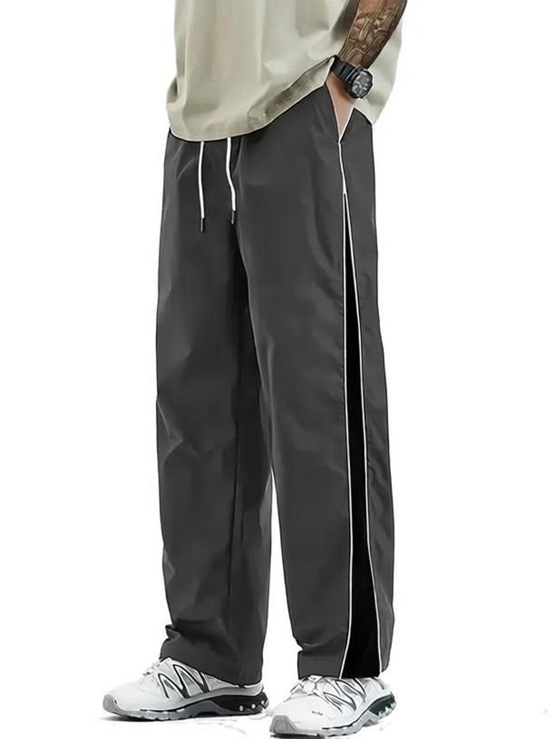 Image of rani Men Relaxed Black Cotton Blend Trousers