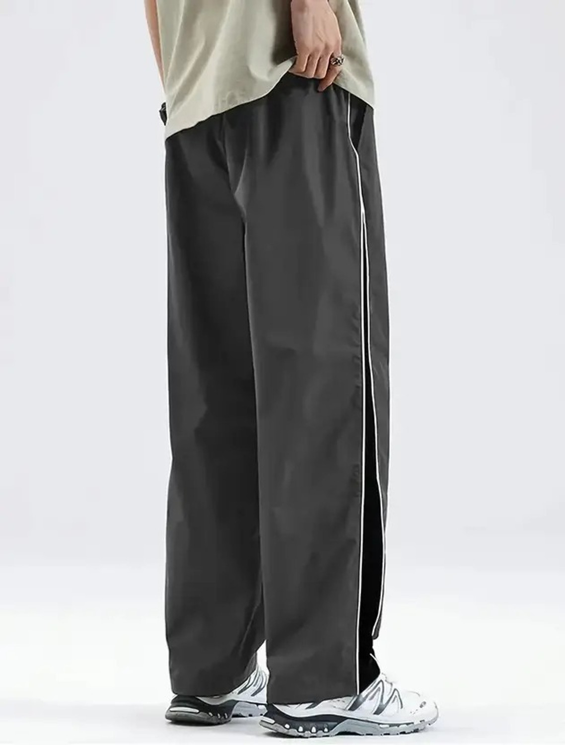 Image of NetClick Men Striped Grey Track Pants