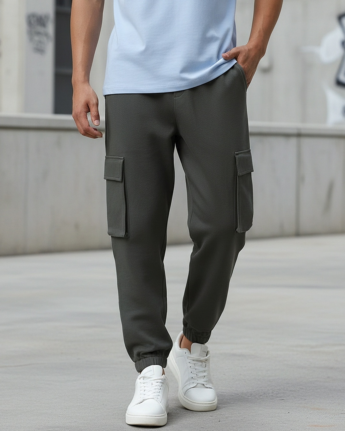 BEWAKOOF Men Solid Grey Track Pants - Image 1