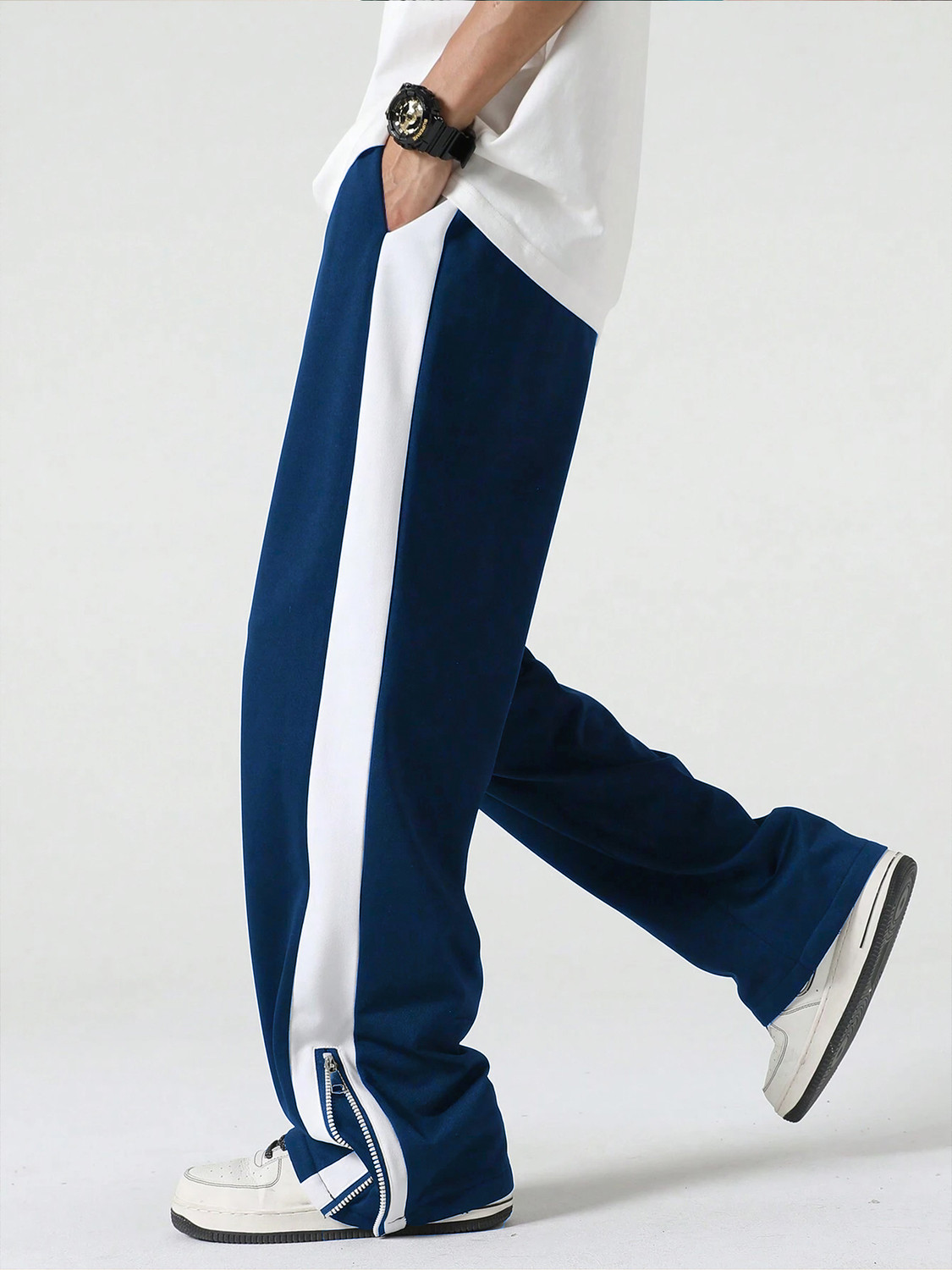 Image of Jump Cuts Men Colorblock Dark Blue Track Pants