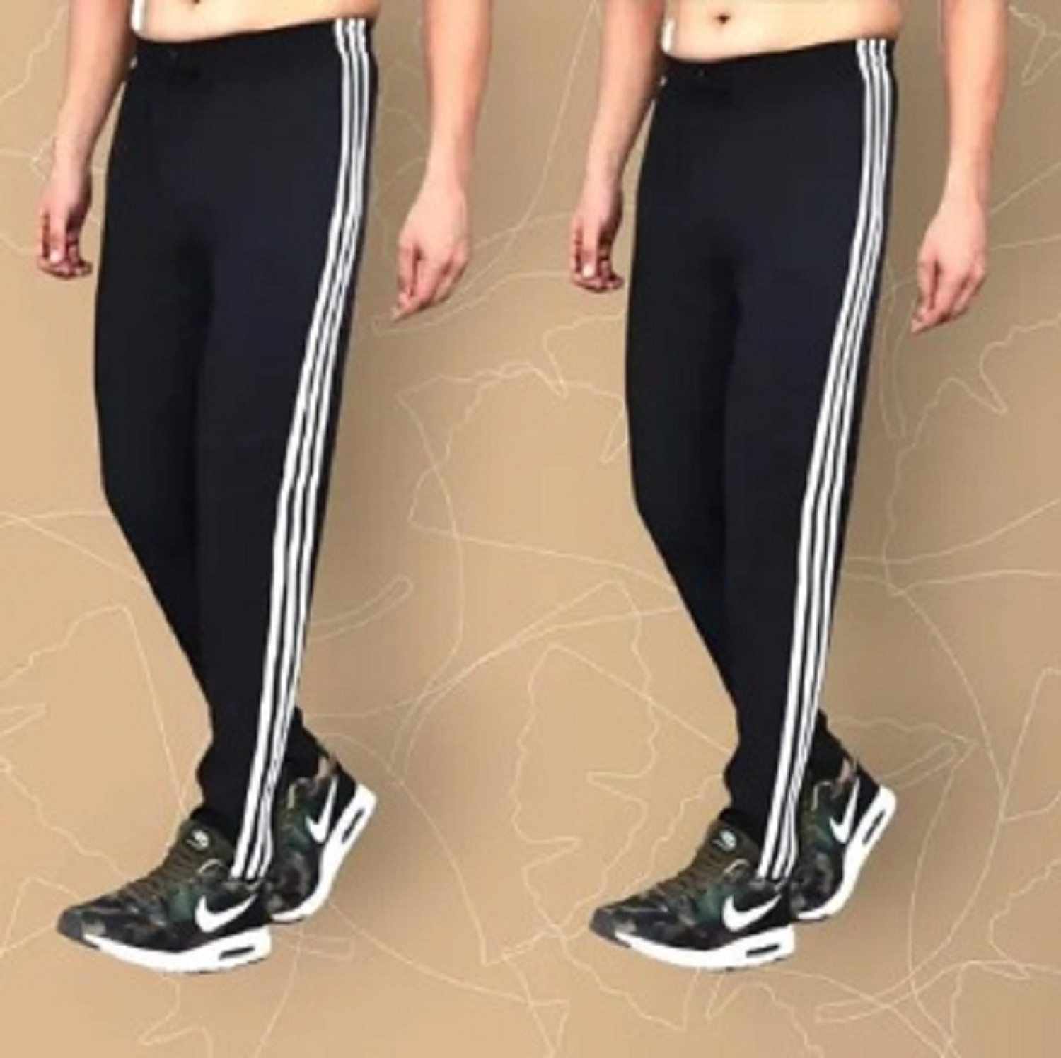 L Fashion Jeans Men Black Striped Track Pants 2-Pack - Image 1