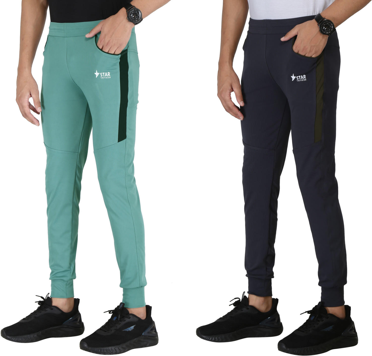 Image of STAR THE VISION Pack of 2 Men Printed Light Green, Grey Track Pants