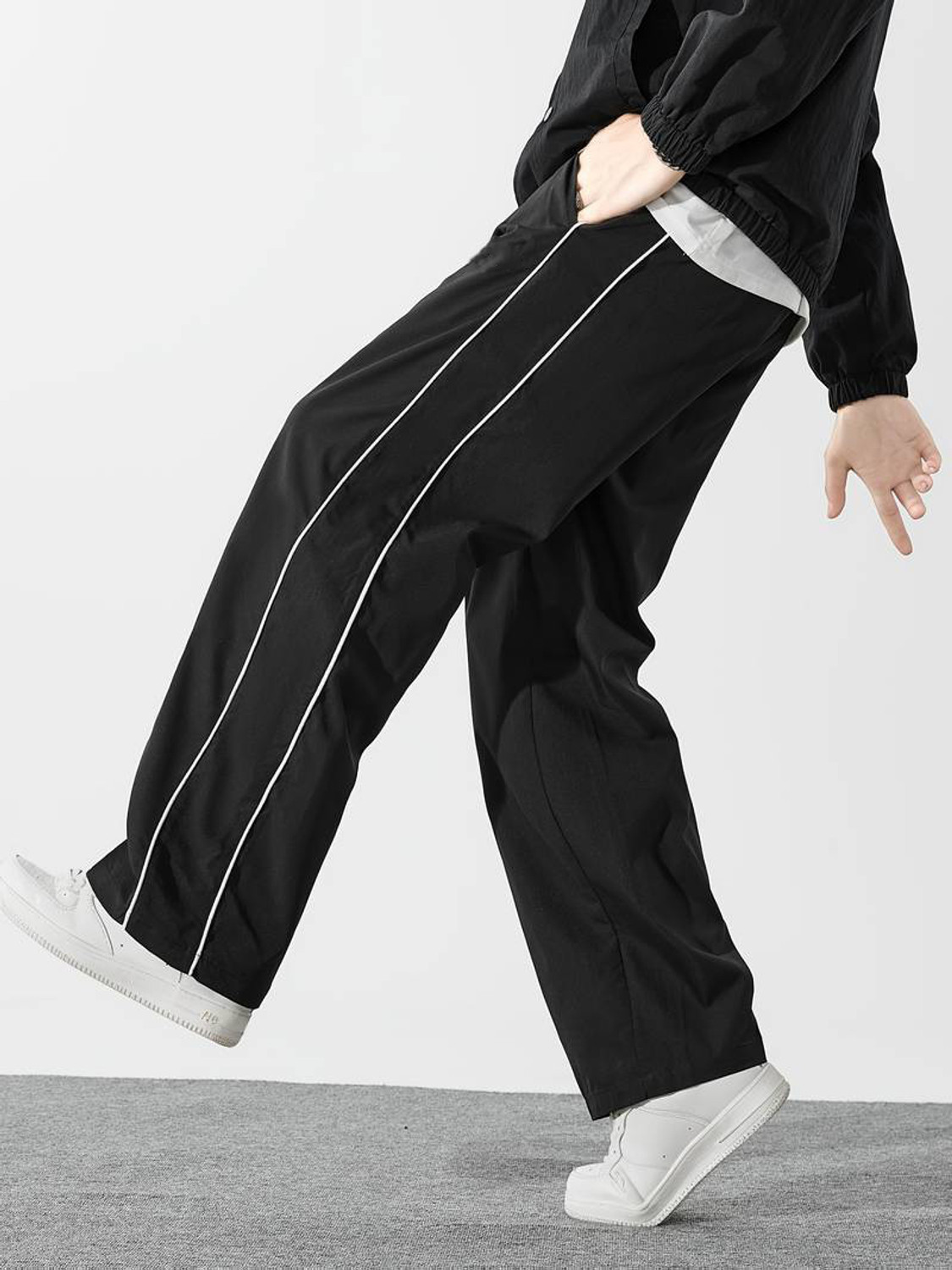 Image of Wanchha Fashion Men Solid, Striped Black, Grey Track Pants