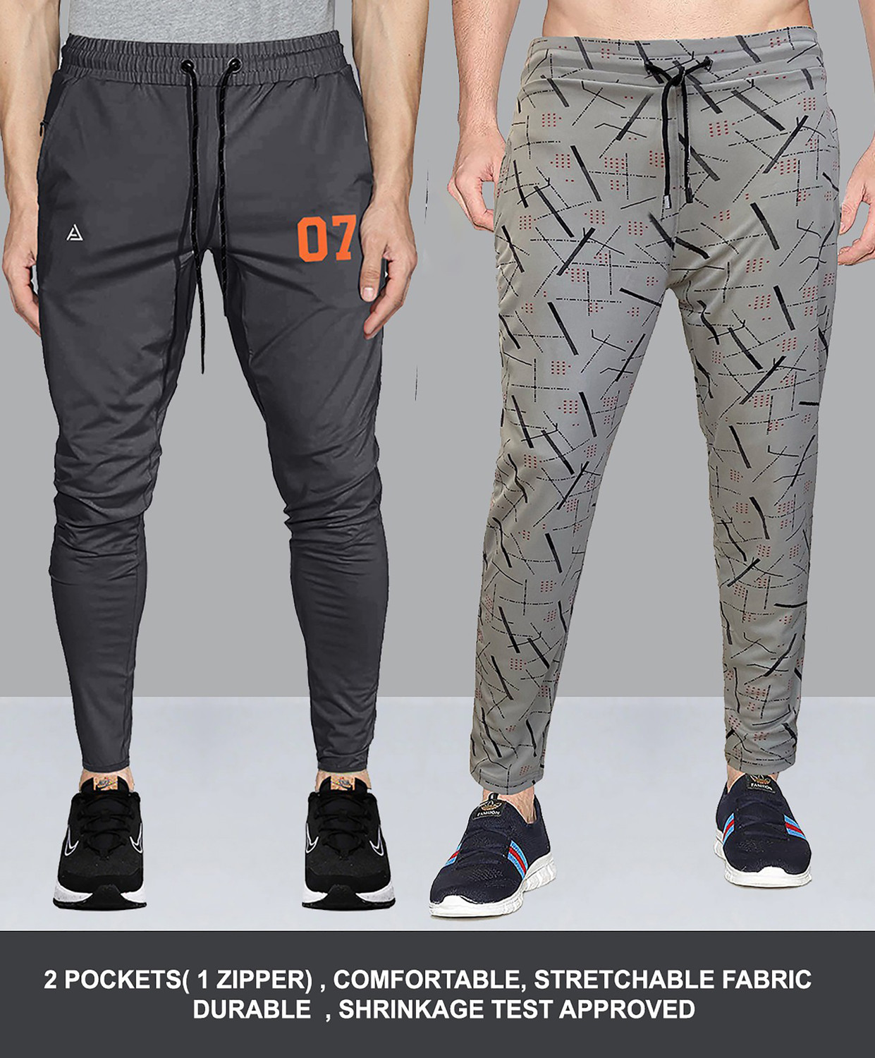 Image of Fruzis Fashion Pack of 2 Men Striped Black, Blue Track Pants