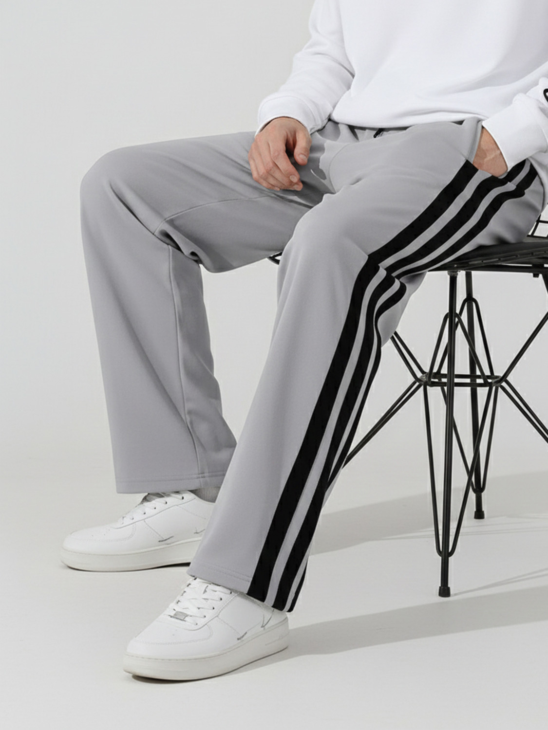 Image of CHKOKKO Men Solid Grey Track Pants