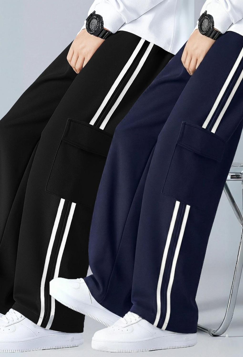 COMBRAIDED Men Striped Multicolor Track Pants 2 Pack - Image 1