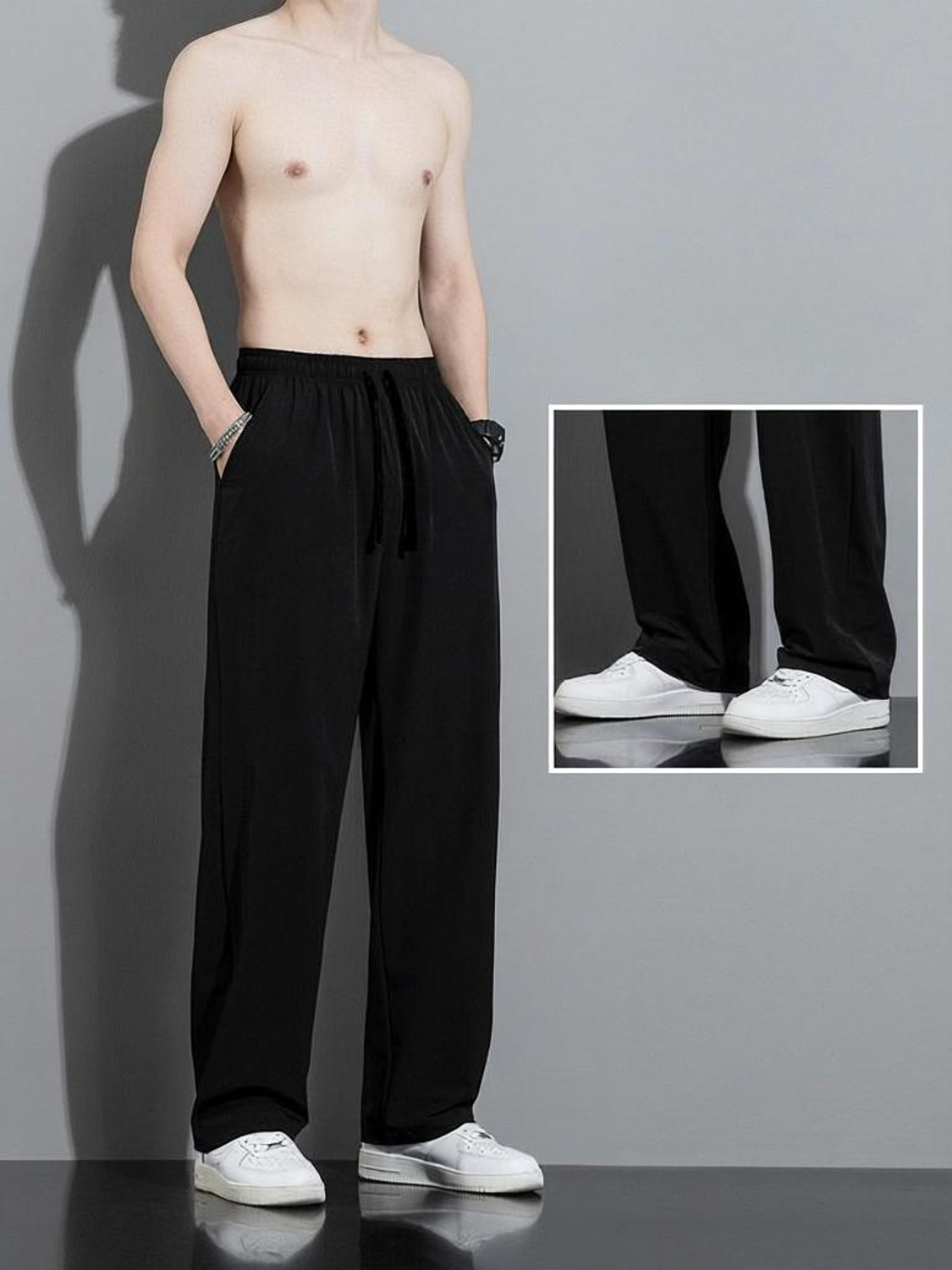 Image of NetClick Men Striped Grey Track Pants