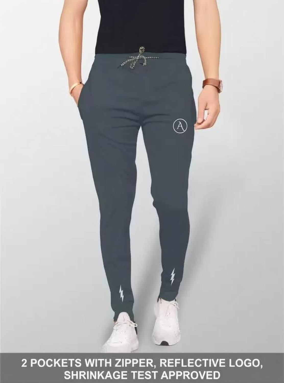 Image of ANAND Men Solid Grey Track Pants