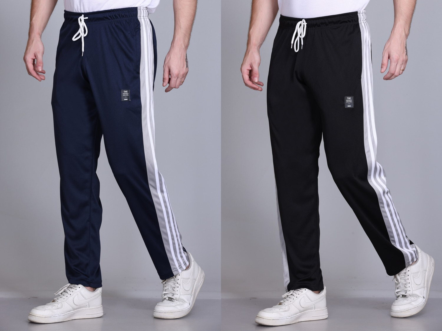 Image of HVBK Pack of 2 Men Solid Black, Blue Track Pants