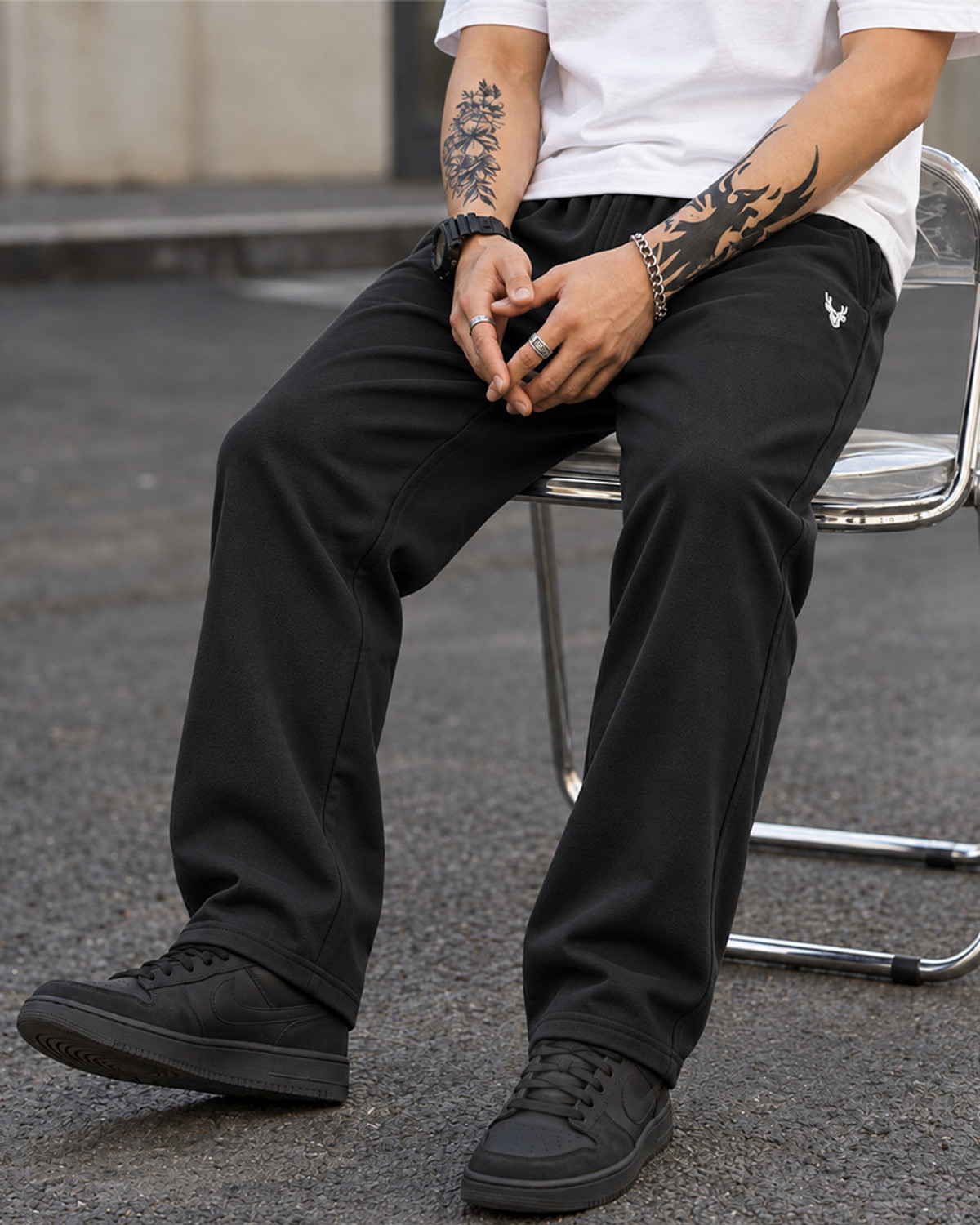 N AND J Men Solid Black Track Pants - Image 1