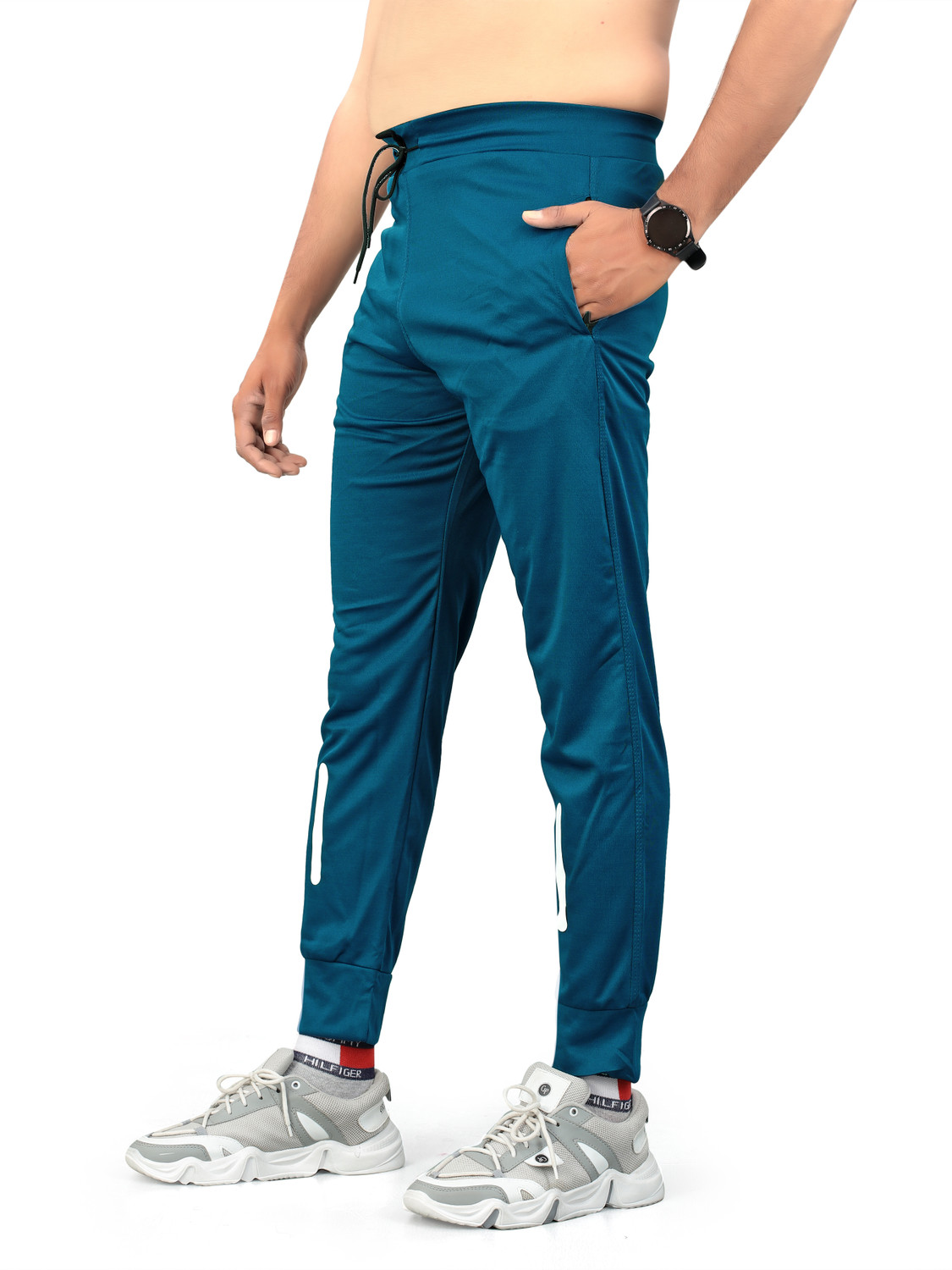 Image of Fruzis Fashion Pack of 2 Men Striped Black, Blue Track Pants