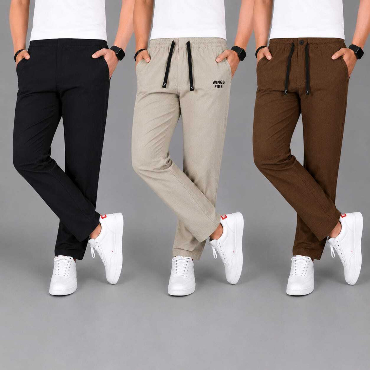 Image of Pronk Men & Women Striped Beige Track Pants