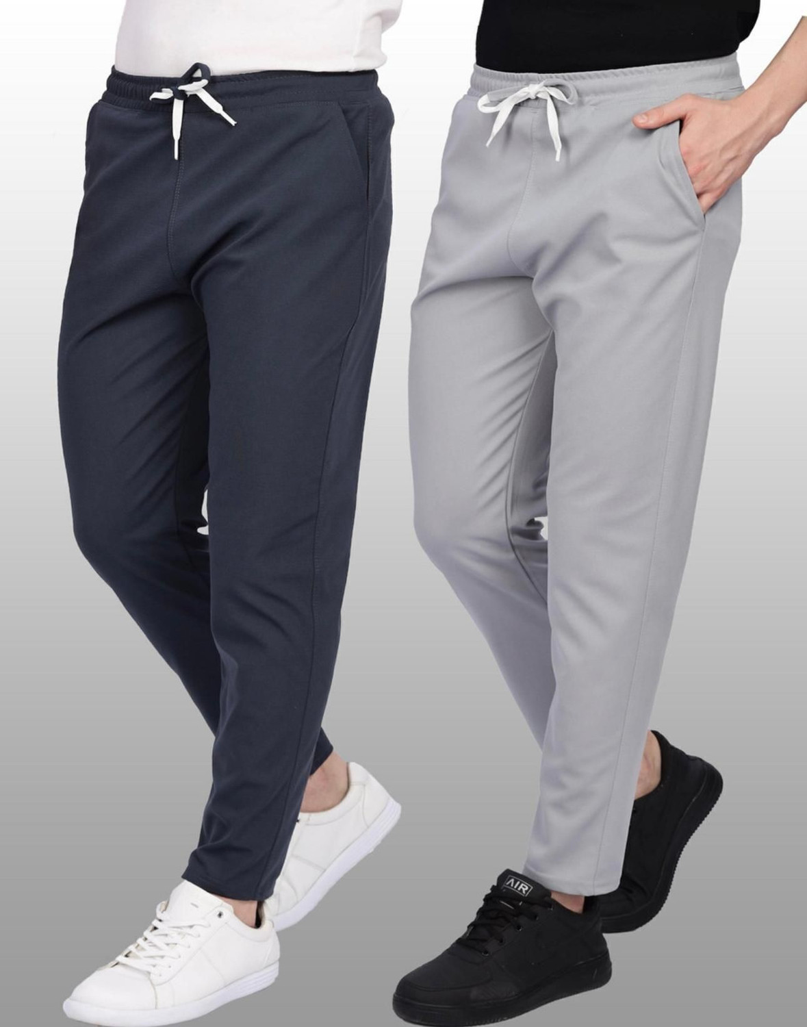 Image of HELI FASHION Pack of 2 Men Solid Grey, Grey Track Pants