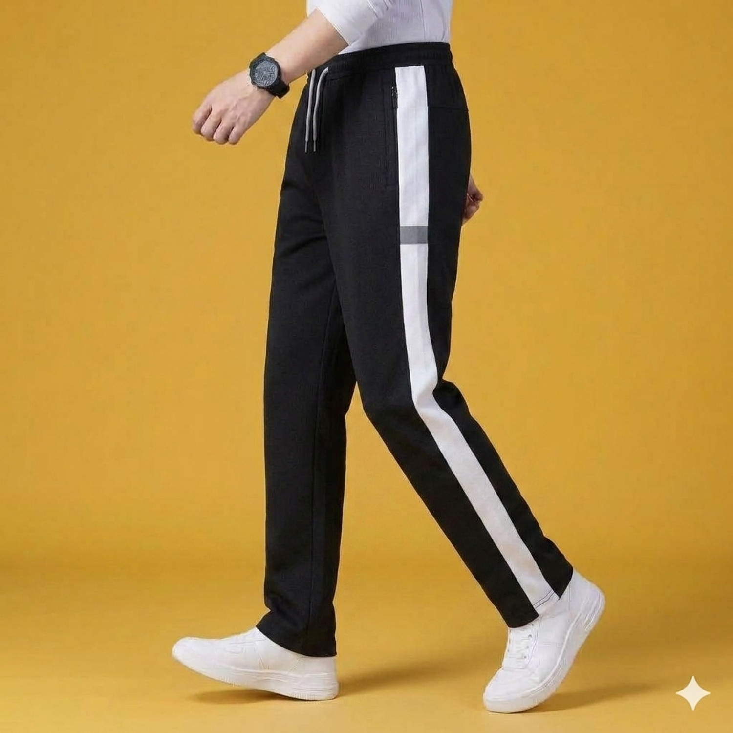 Image of Fruzis Fashion Pack of 2 Men Striped Green, White Track Pants