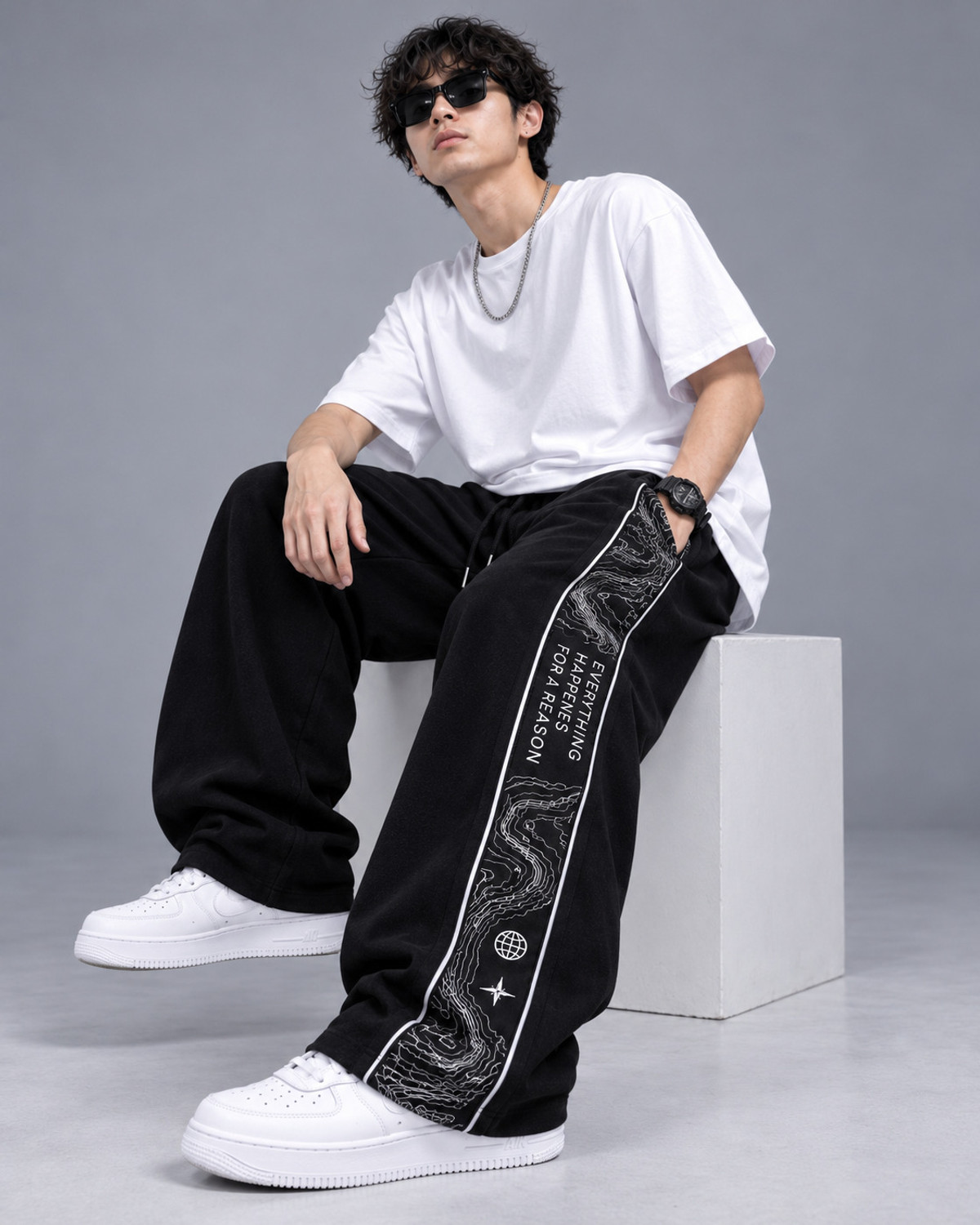 GENZ Men Black Graphic Print Track Pants - Image 1