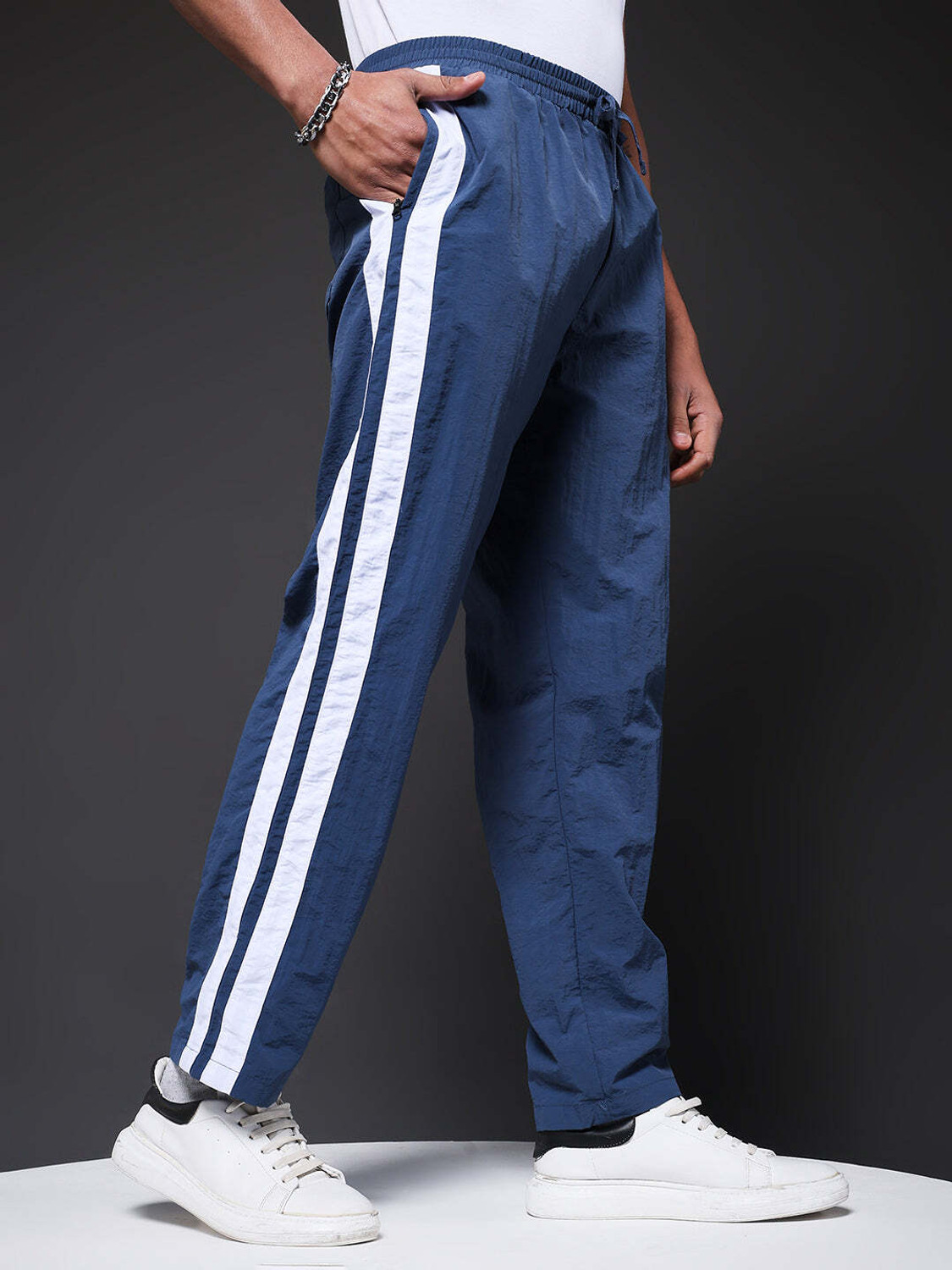 Image of Pronk Men Striped Blue Track Pants