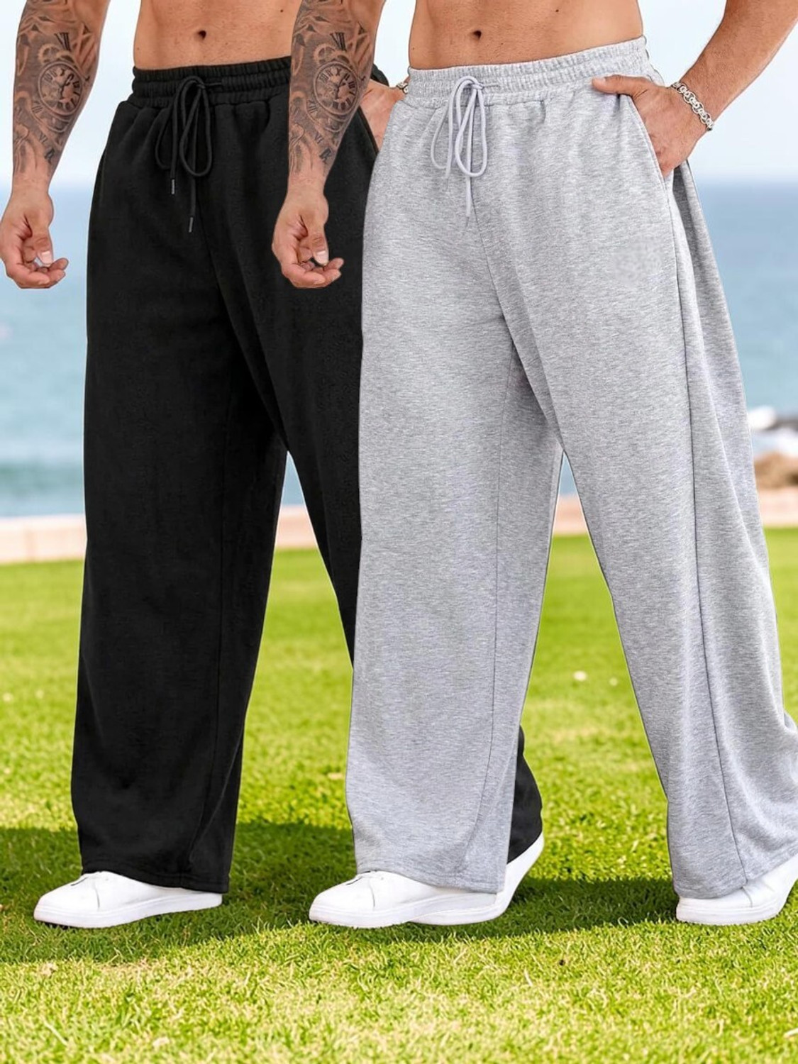 Adixus Pack of 2 Men Solid Grey, Black Track Pants - Image 1