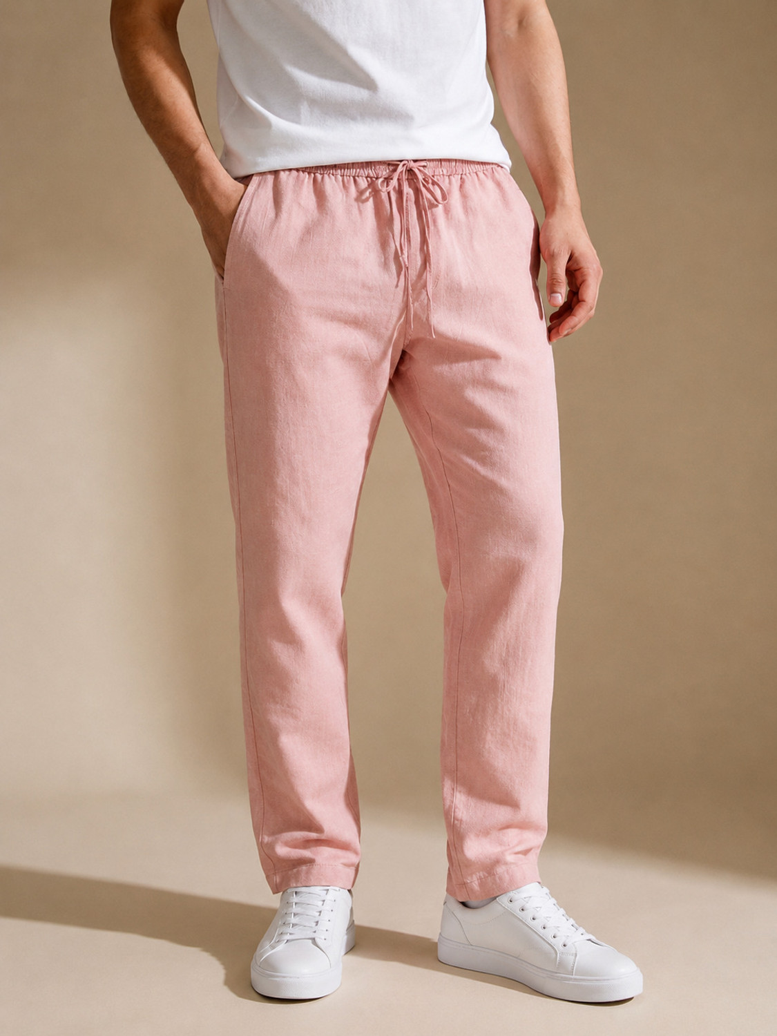 Image of Roadster Men Relaxed Multicolor Cotton Blend Trousers