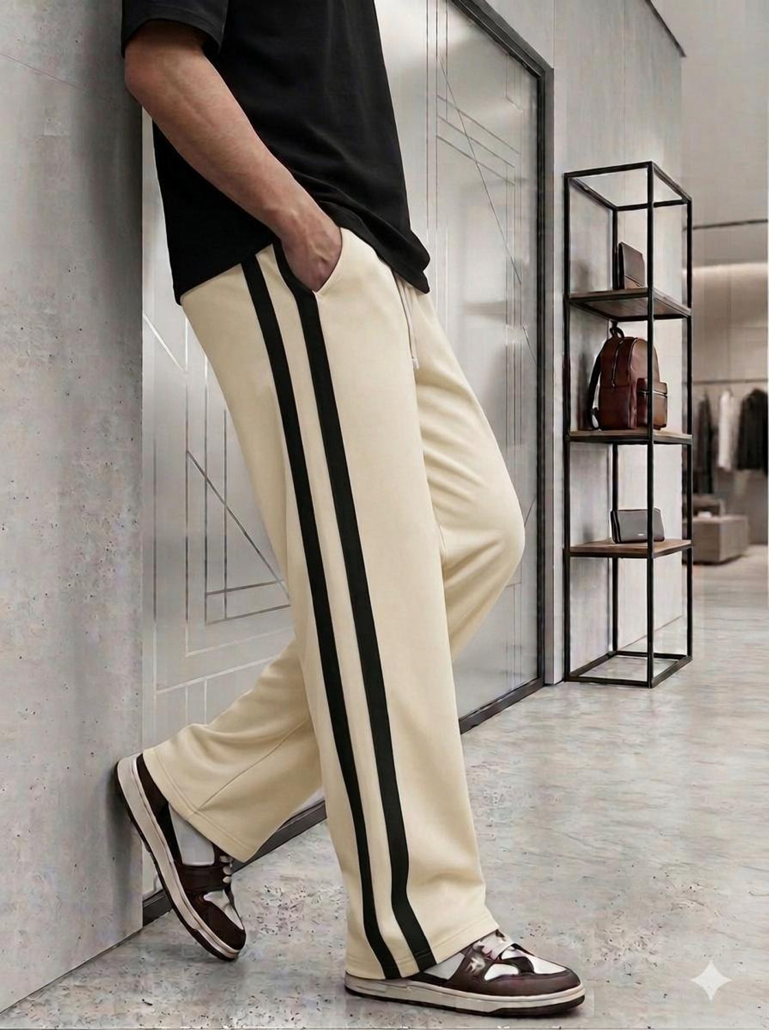ELITE STAR Striped Beige Track Pants - Image 1