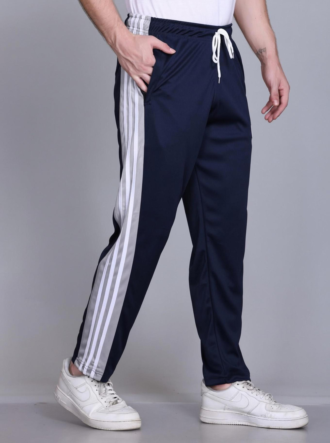 Image of HVBK Pack of 2 Men Solid Black, Blue Track Pants
