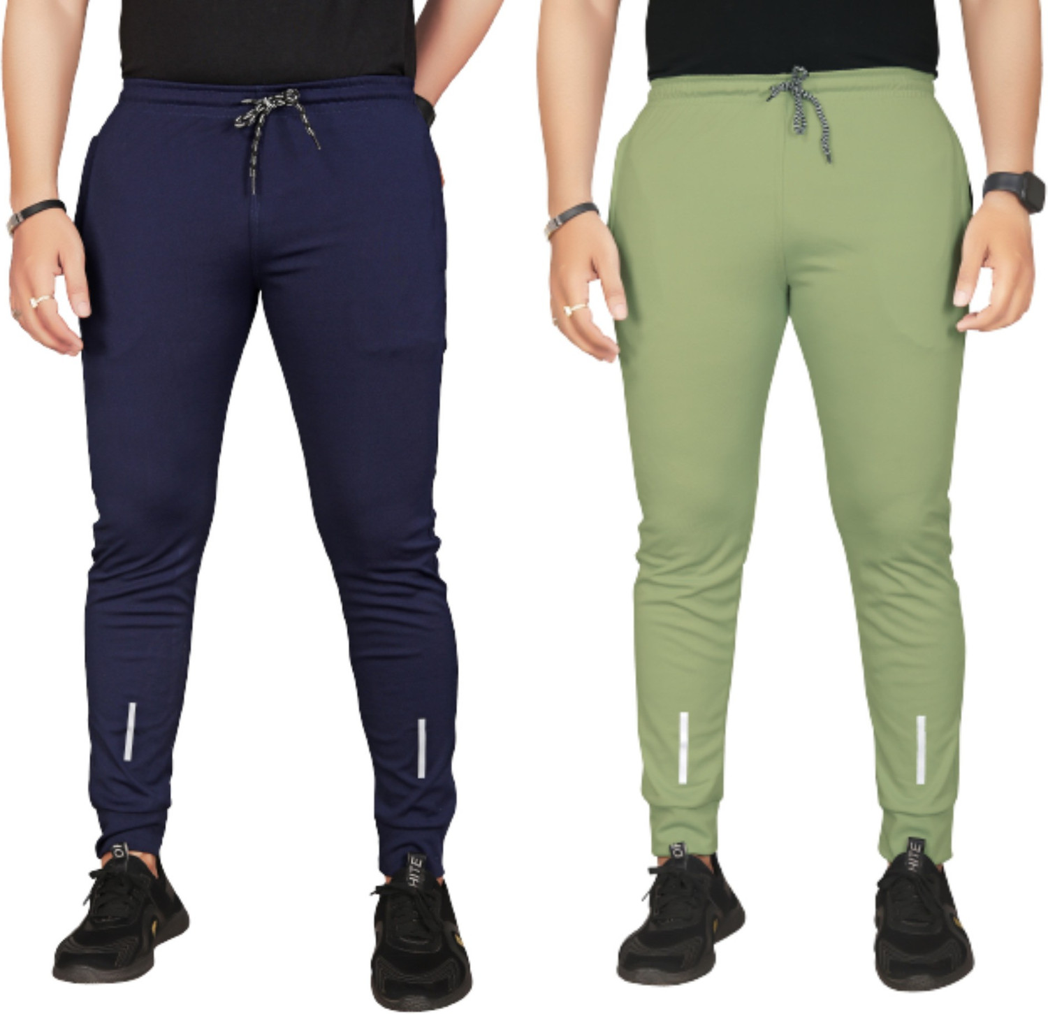 Image of Suzaro Pack of 2 Men Striped Blue, Grey Track Pants