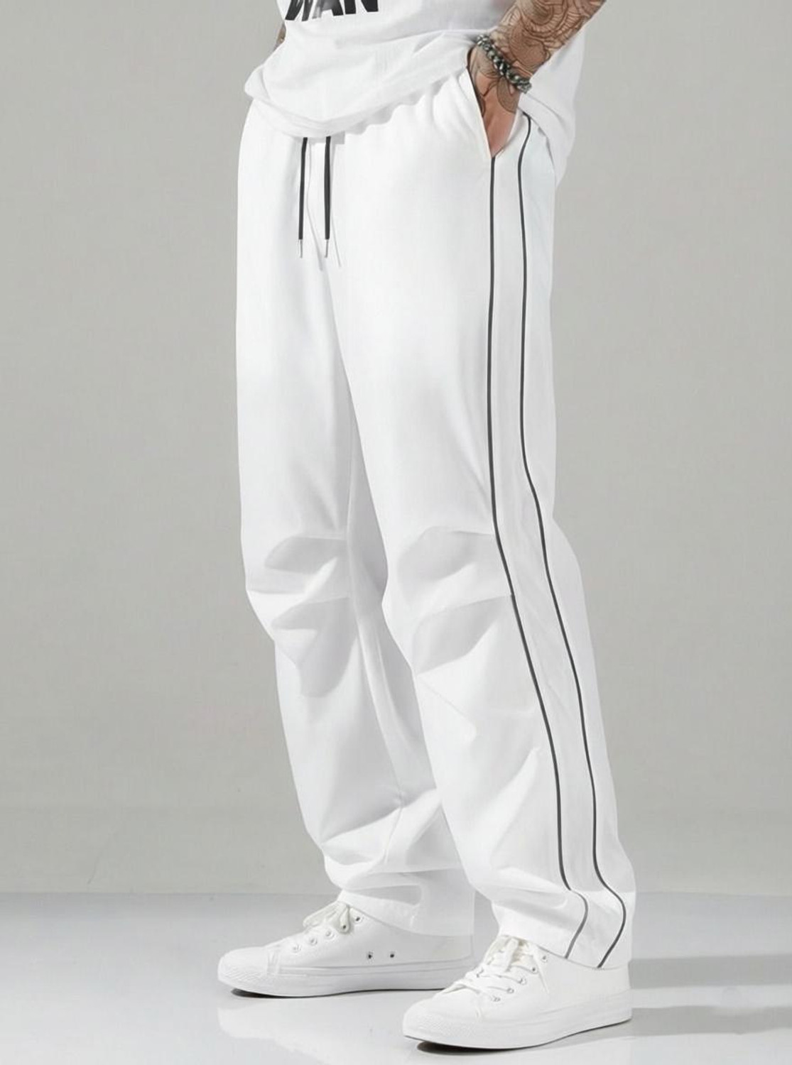 MODESHIFT Men White Track Pants - Image 1