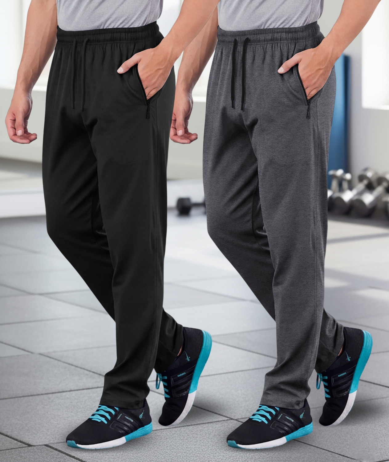 Image of FEEL TRACK Men Solid Black Track Pants