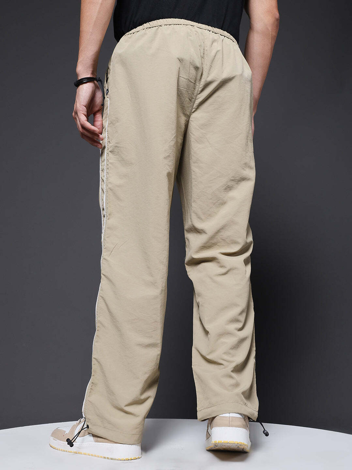 Image of Pronk Men & Women Striped Beige Track Pants