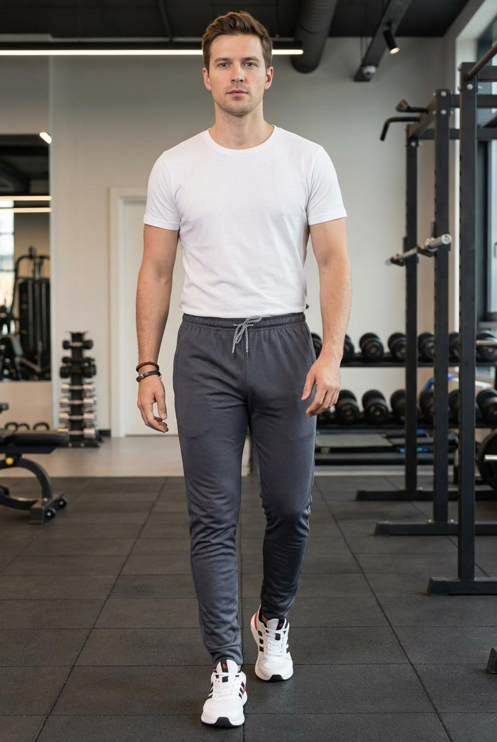 Image of ANAND Men Solid Grey Track Pants