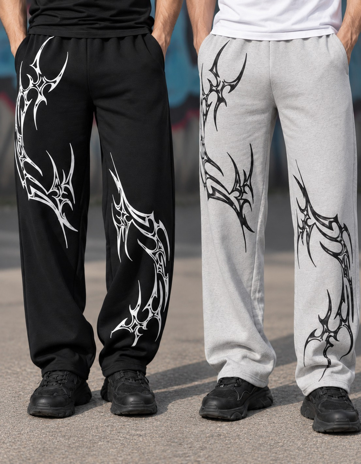 TABUBU Pack of 2 Men Self Design Black, Grey Track Pants - Image 1